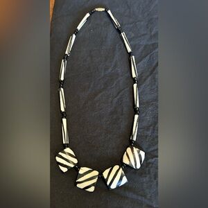 African Bone Batik Zebra Striped Necklace - 16 inch